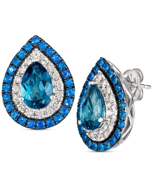Multi-Gemstone (3-5/8 ct. t.w.) & Nude Diamond (1/2 ct. t.w.) Pear Halo Stud Earrings in 14k White Gold