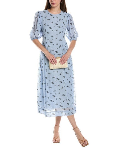 Ganni Printed Georgette Puff Sleeve Midi Dress Women's