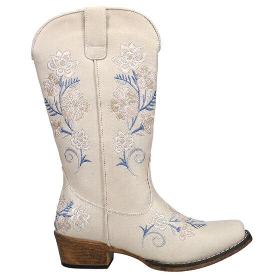 Roper Riley Floral Embroidery Snip Toe Cowboy Womens Off White Casual Boots 09-