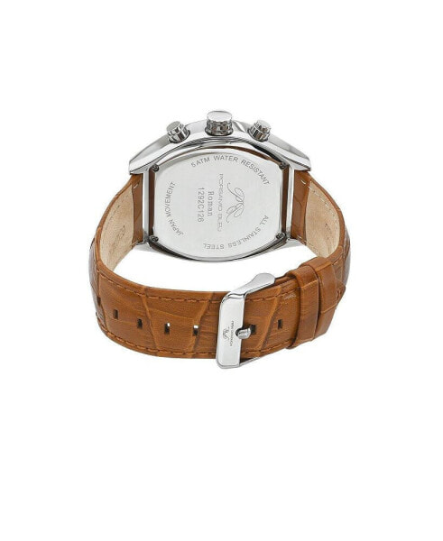 Roman Genuine Leather Silver Tone & Brown Men's Watch 1292CROL
