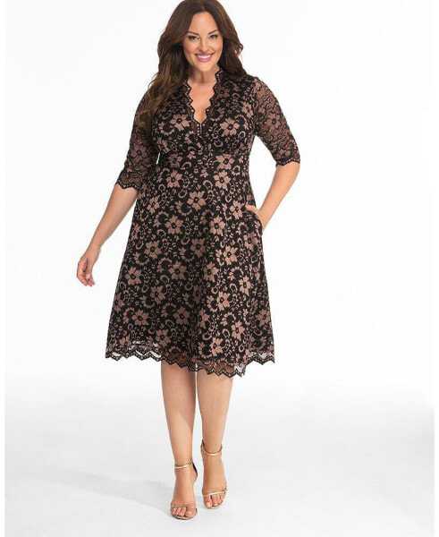 Plus Size Mon Cherie Floral Lace Cocktail Dress