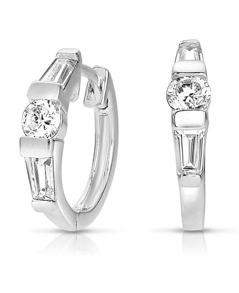 Sterling Silver Cubic Zirconia White Gold Plated Circle Shape Earrings