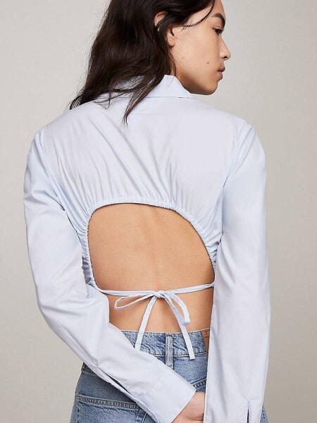 Tommy Jeans Open Back Cropped Fit Shirt in Blue Grey