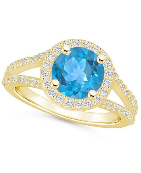 Кольцо Macy's Blue Topaz and Diamond Halo