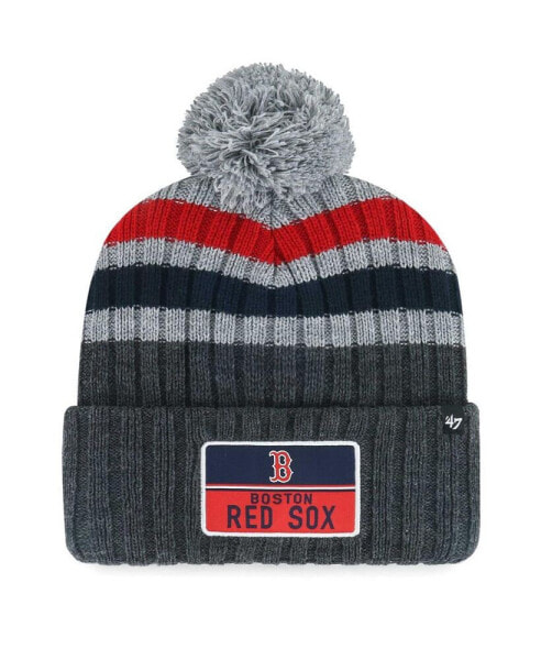 Men's Gray Boston Red Sox Stack Cuffed Knit Hat with Pom