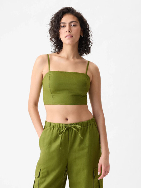 Linen-Cotton Cropped Tube Top