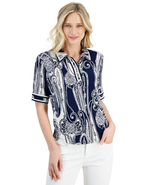 Women's Paisley Knit Polo Top