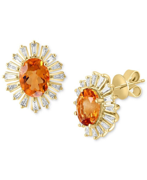 EFFY® Citrine (3-1/6 ct. t.w.) & Diamond (1/2 ct. t.w.) Flower Stud Earrings in 14k Gold