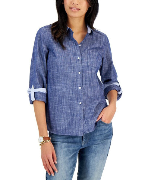 Women's Cotton Printed Roll-Tab Utility Shirt