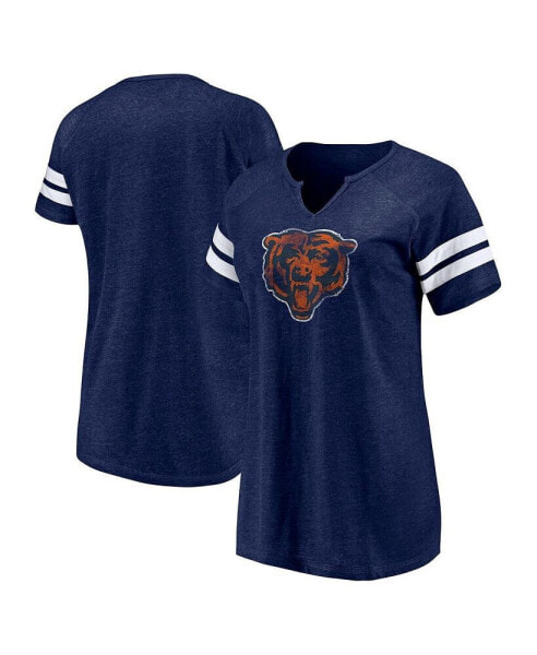 Branded Women's Navy Chicago Bears Plus Size Logo Notch Neck Raglan Sleeve T-Shirt