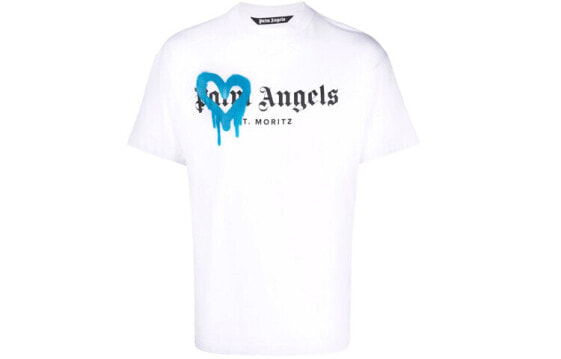 PALM ANGELS FW21 Sprayed爱心圆领字母短袖T恤 男款 白色 / Футболка PALM ANGELS FW21 PMAA001F21JER0020145