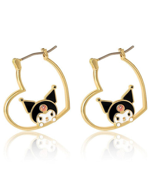 Sanrio Flash Yellow Gold Plated Kuromi Heart Hoop Earrings