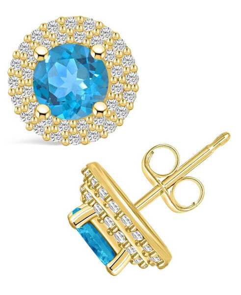 Topaz (2-1/3 ct. t.w.) and Diamond (1/2 ct. t.w.) Halo Stud Earrings in 14K Yellow Gold