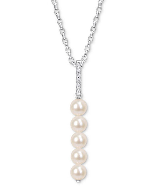 Cultured Freshwater Pearl (5-1/2 - 6mm) & White Topaz (1/5 ct. t.w.) Linear 18" Pendant Necklace in Sterling Silver