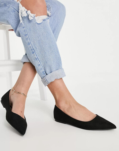 ASOS DESIGN Lucky pointed ballet flats in black