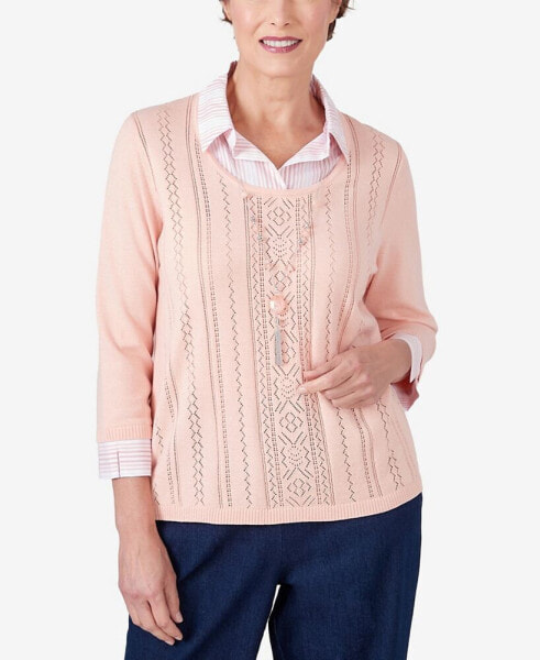 Petite A Fresh Start Stripe Collar Layered Necklace Sweater