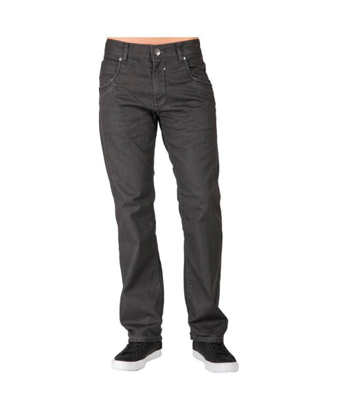 Men's Relaxed Straight Leg coated Black Premium Denim Jeans Zipper Pocket