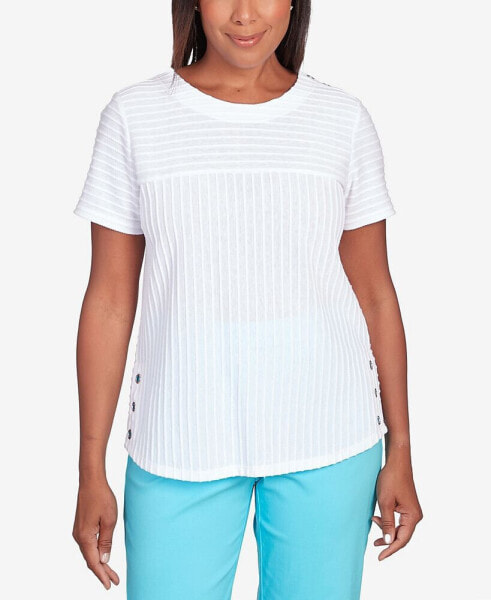Petite Classic Brights Solid Texture Split Shirttail T-shirt