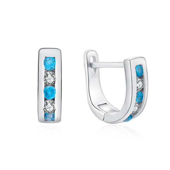Elegant silver earrings with clear and light blue zircons E0000179
