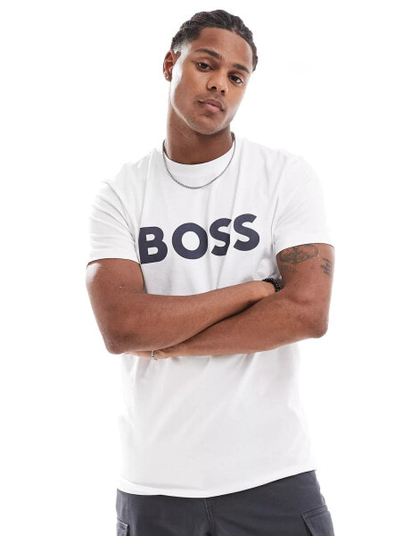 BOSS Orange thinking t-shirt in white with logo print