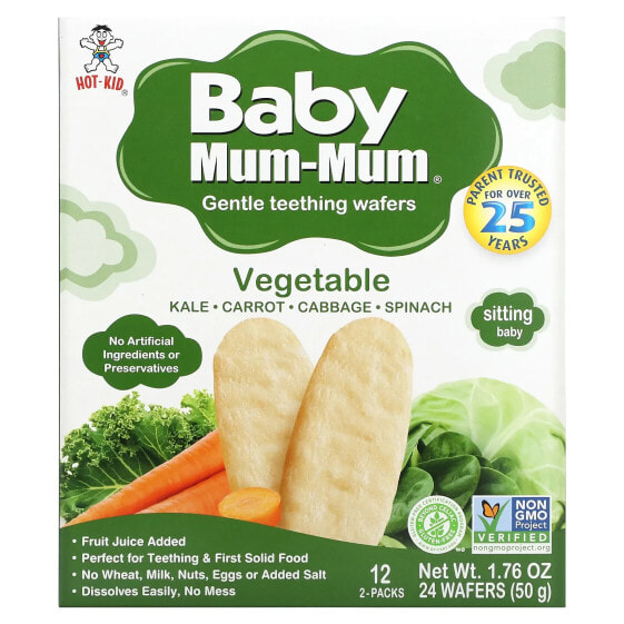 Hot Kid, Baby Mum-Mum, вафли для мягкого прорезывания зубов, с овощами, 12 пакетиков, по 2 шт.