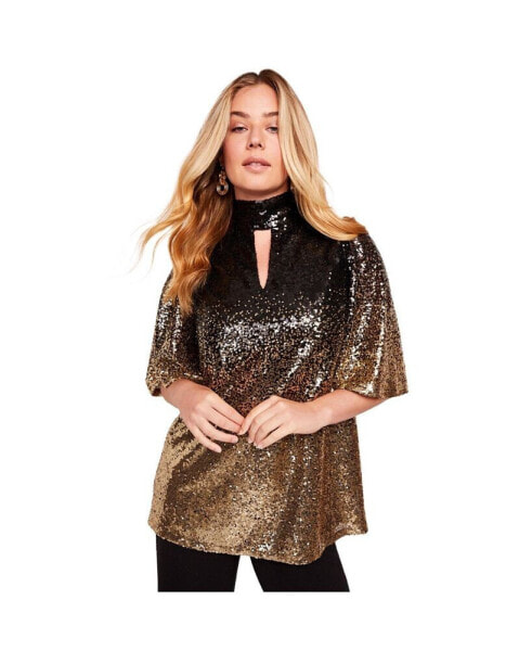 Plus Size June + Vie Sequin Keyhole Tee