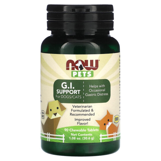 Витамины и добавки NOW Pets, GI Support для собак/кошек, 90 жевательных таблеток, 30.6 г