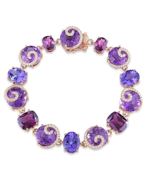 Multi-Gemstone (41 5/8 ct. t.w.) and Diamond (3/4 ct. t.w.) Link Scroll Bracelet in 14k Rose Gold