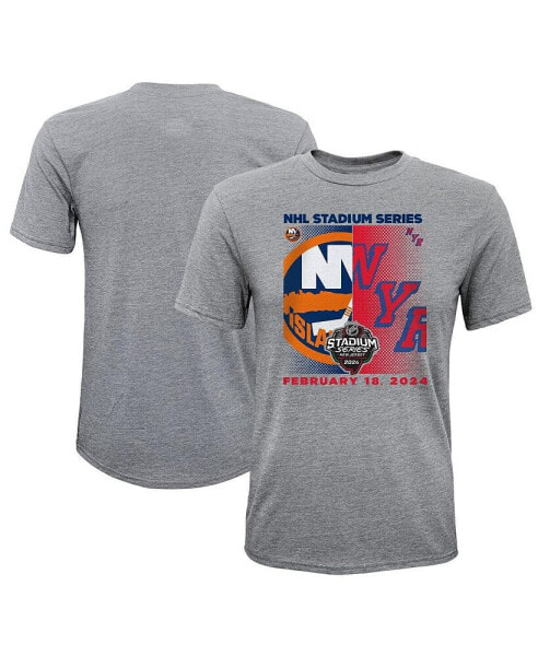 Big Boys Heather Gray New York Islanders Vs. New York Rangers 2024 NHL Stadium Series Matchup T-shirt
