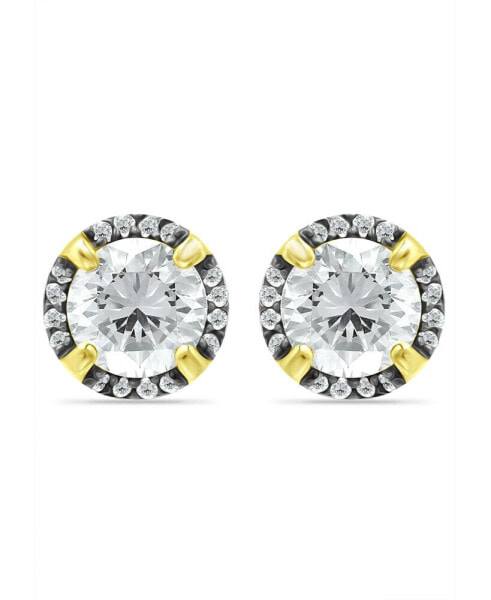 Cubic Zirconia with Black Rhodium Halo Stud Earrings, 18K Gold over Silver