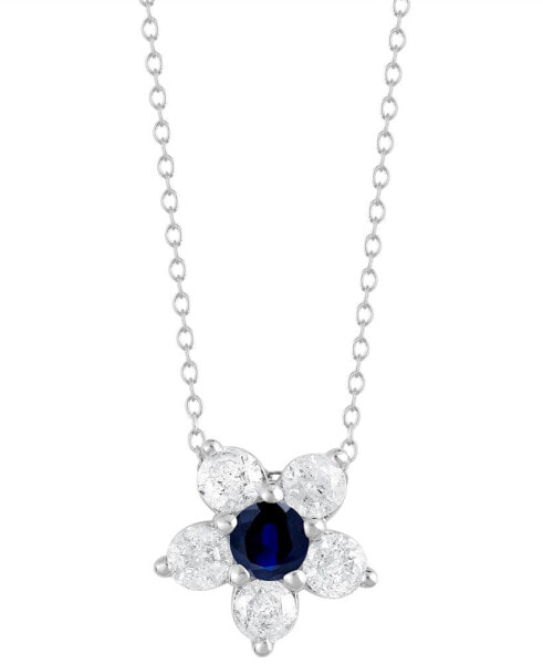 Sapphire (3/8 ct. t.w.) & Diamond (1 ct. t.w.) Flower 18" Pendant Necklace in 14k White Gold