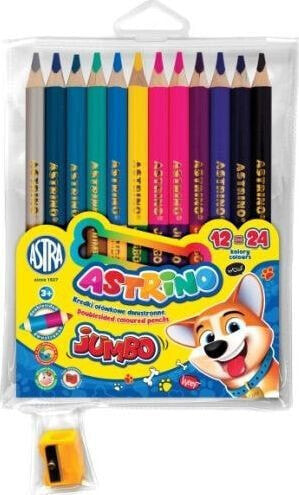 Цветные карандаши Astra TARGI Astrino округлые jumbo 12=24 цвета в дереве + темперовка