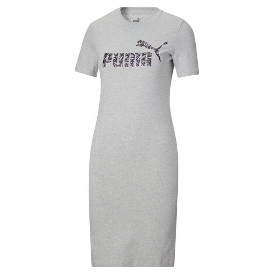 Puma Essential Monarch Logo Short Sleeve T-Shirt Dress Womens Grey Casual 676169
