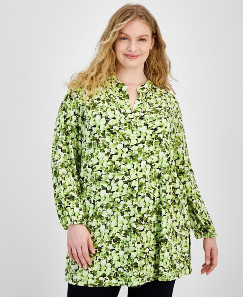 Plus Size Printed Blouson-Sleeve Tunic