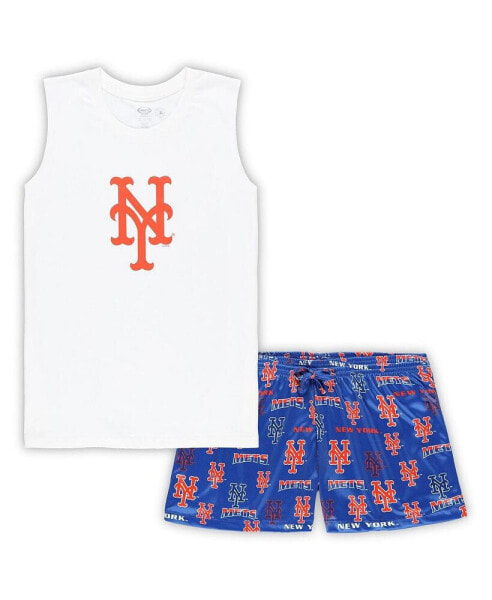 Пижама Concepts Sport женская белая, королевская "New York Mets" большого размера плюс шорты такелажный.