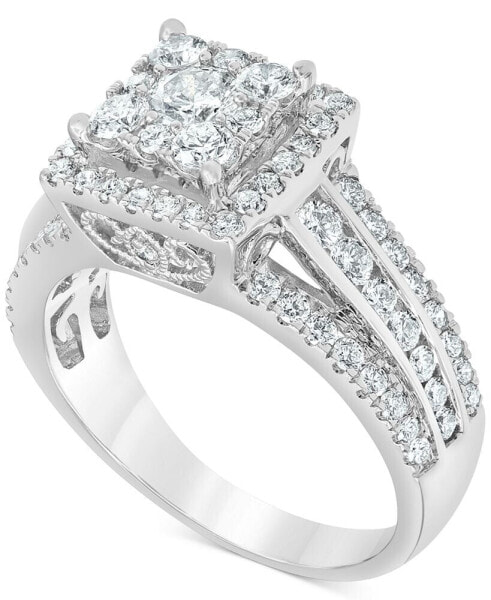 Diamond Halo Cluster Engagement Ring (1-1/2 ct. t.w.) in 14k White Gold