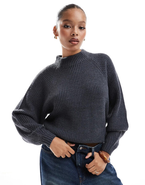 Threadbare high neck jumper in dark grey