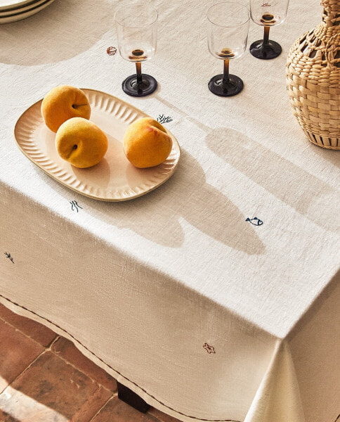 Cotton tablecloth with sea embroidery