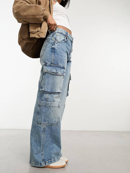 Cotton:On cargo wide leg jeans in vintage wash blue