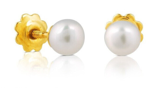 Elegant gold earrings with real pearl 411000310