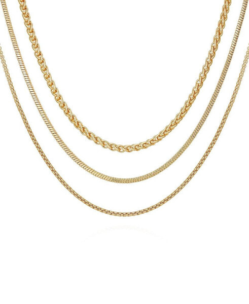 Gold-Tone Mixed Chain Trio Layering Necklace Set, 3 piece