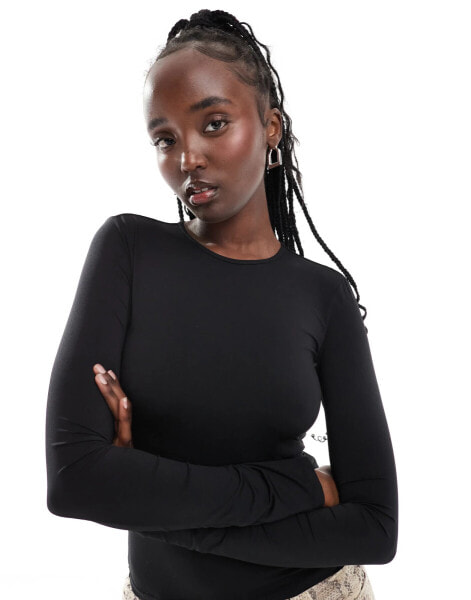 Weekday Fine long sleeve t-shirt in black