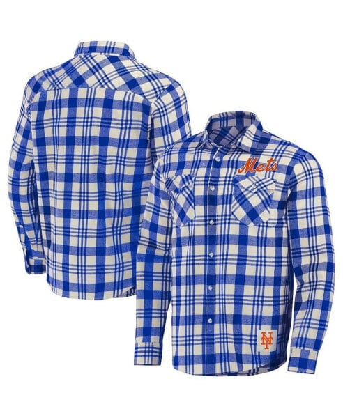 Men's Darius Rucker Collection by Royal New York Mets Plaid Flannel Button-Up Shirt
