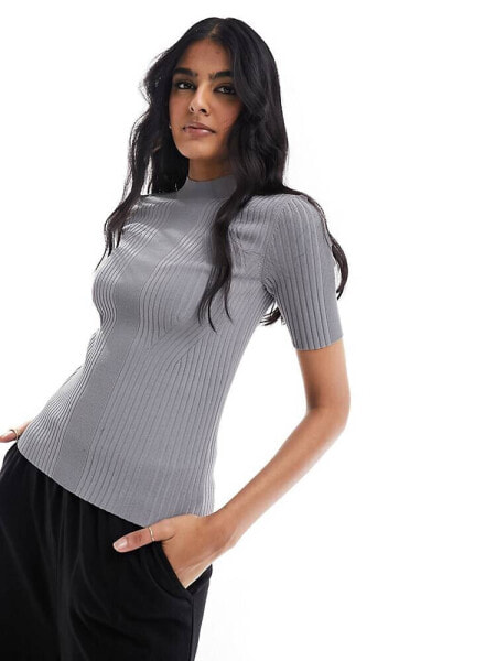 & Other Stories contoured rib knit fitted top with in grey