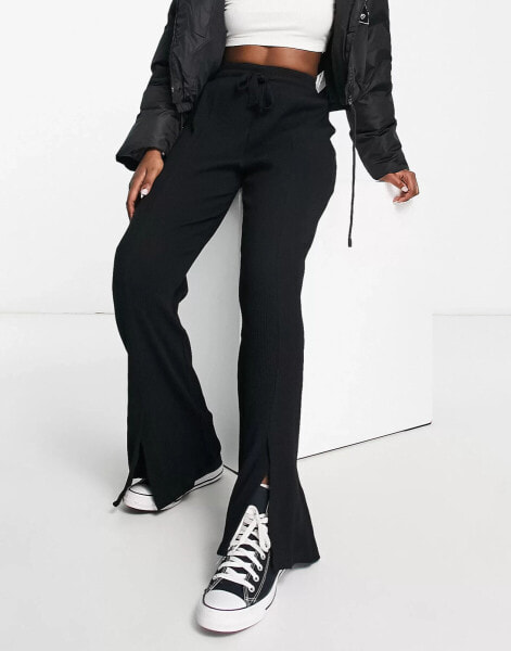 Urban Revivo crease front straight leg jogger trousers in black