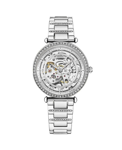 Womens Automatic Skeleton Two Tone YG /silver stainless steel band with stones Pink Gold Alloy case