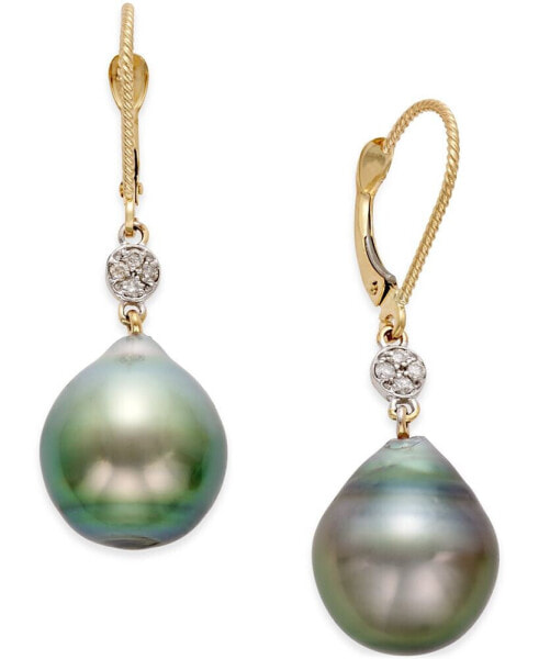 Серьги Macy's Cultured Tahitian Pearl и бриллиант 14k Gold