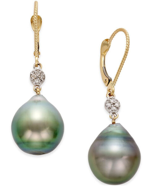 Cultured Tahitian Pearl (12mm) and Diamond Accent Drop Earrings in 14k Gold