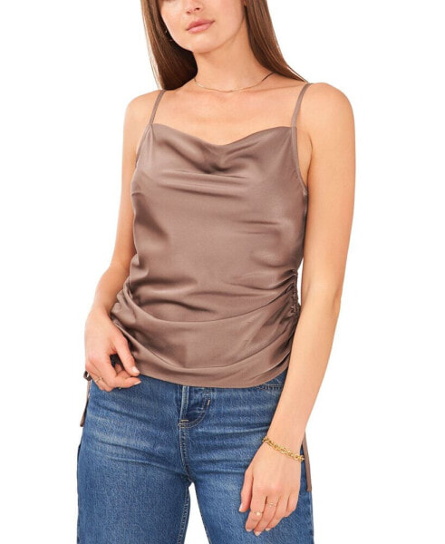 Women's Sleeveless Cowl Neck Ruched Tank Top
