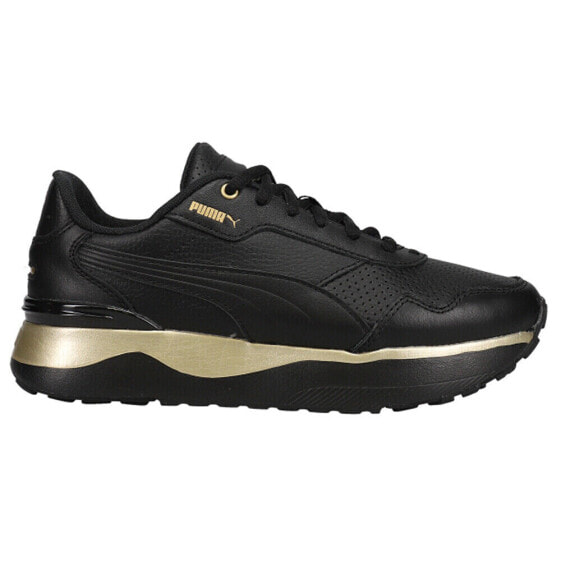Puma R78 Voyage Premium Lace Up Womens Black, Gold Sneakers Casual Shoes 383838
